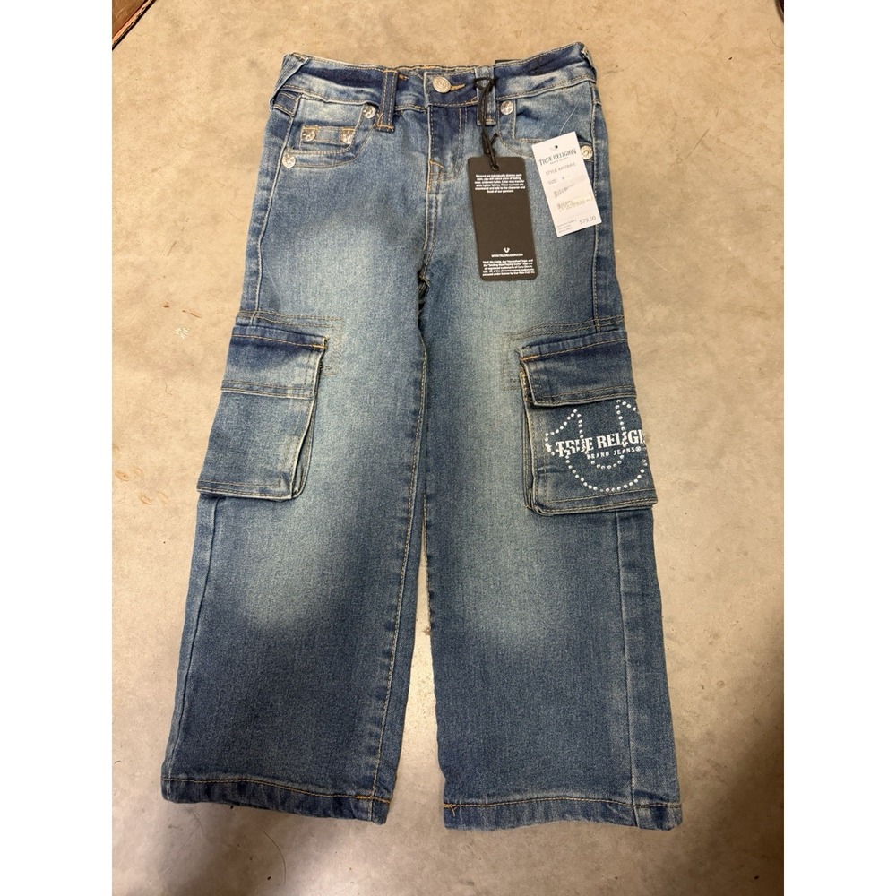 NWT True Religion Denim Leila Mid Rise Wide Leg Size 6 Bling Cargo Pocket A4-74